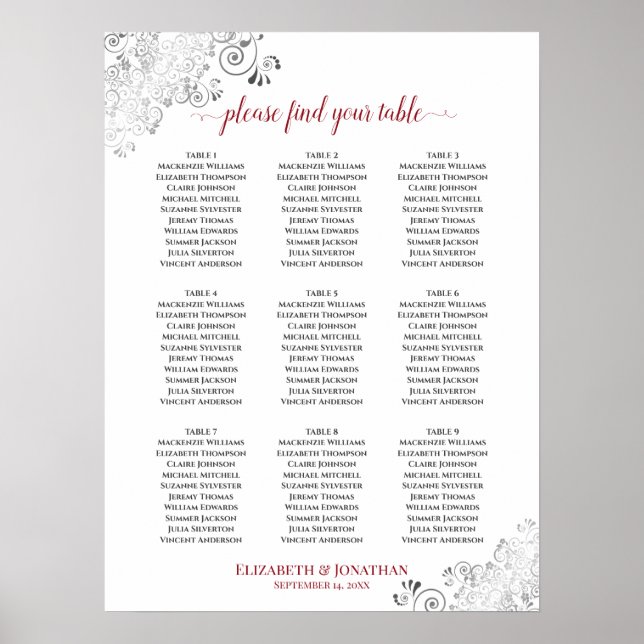 Póster Gráfico de asientos Boda de mesa de Frilly 9 Blanc (Frente)