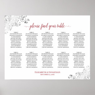 Póster Gráfico de asientos Boda de mesa Frilly 10 Blanco 