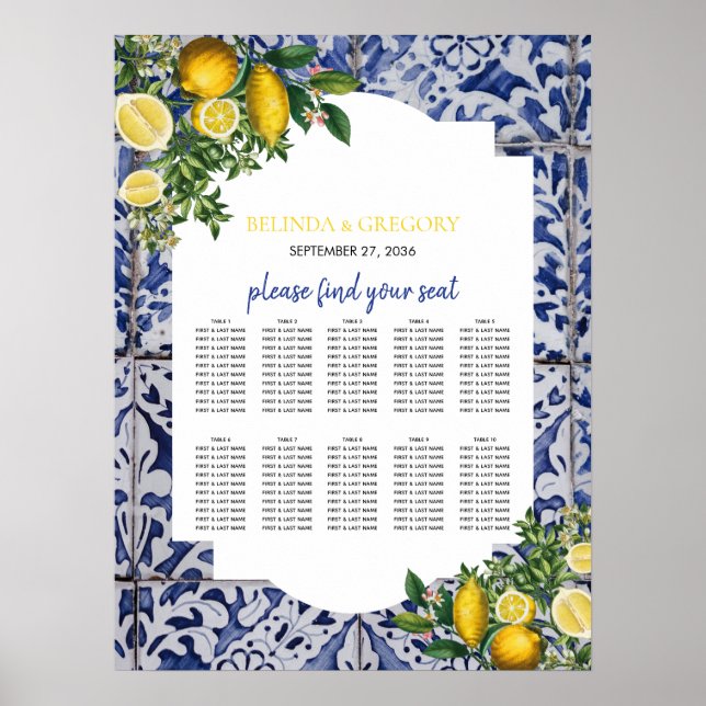 Póster Gráfico de asientos Boda de mosaicos portugueses L (Frente)