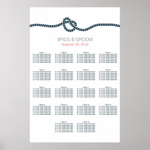 Póster Gráfico de asientos Boda de Navy Blue Knot 18 Tabl
