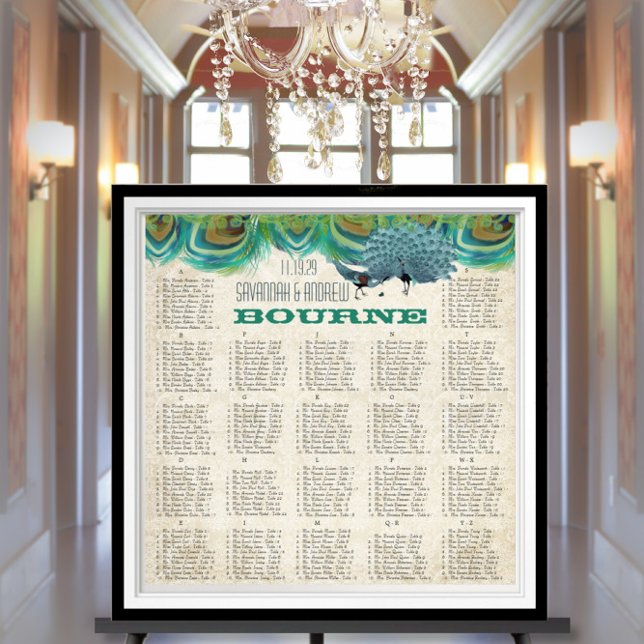 Póster Gráfico de asientos Boda de plumas de pavo real vi (To see frame pricing, please enter your frame and mat options.)