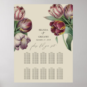 Póster Gráfico de asientos Boda de tulipanes morados de c