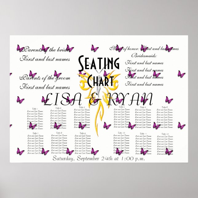 Póster Gráfico De Asientos boda Destino De Mariposa (Frente)