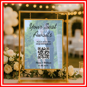Póster Gráfico de asientos boda Dusty Blue QR Code Photo