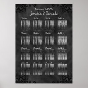 Póster Gráfico de asientos Boda Hibiscus Black 16 Tablas