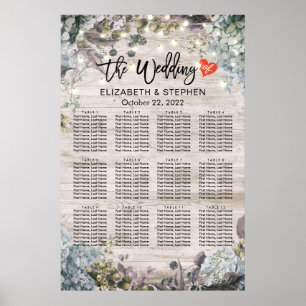 Póster Gráfico de asientos boda Luces de cadena de madera