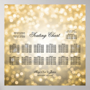 Póster Gráfico de asientos boda Luces Purpurinas de oro