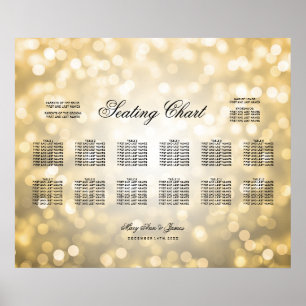 Póster Gráfico de asientos boda Luces Purpurinas de oro