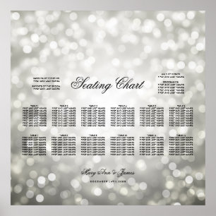Póster Gráfico de asientos boda Luces Purpurinas plateada