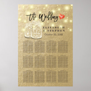 Póster Gráfico de asientos boda Mason Jar String Luces Go