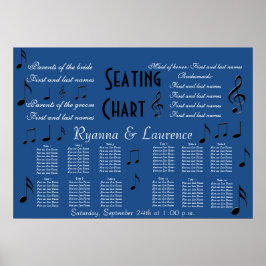 Póster Gráfico de asientos boda Notas de música Algo Azul