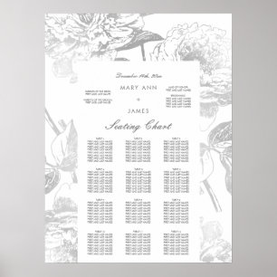 Póster Gráfico de asientos boda Plata floral moderna