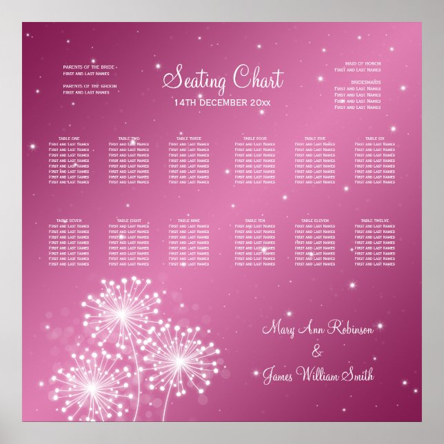 Póster Gráfico de asientos boda Rosa de espuma de verano  (Frente)