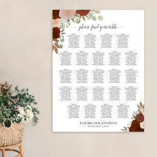 Póster Gráfico de Asientos Boda Rosas Otoño Rústico 23 Me