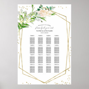 Póster Gráfico de asientos boda Rótulo Elegante Verdor Or