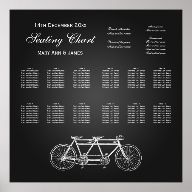 Póster Gráfico de asientos boda Tandem Bike Negro (Frente)