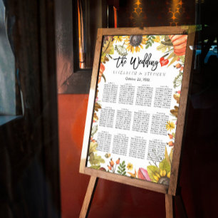 Póster Gráfico de asientos bodas Calabazas de hojas de ar