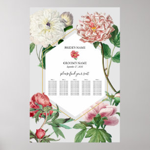 Póster Gráfico de asientos Bodas de flores de color blanc