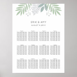 Póster Gráfico de asientos Bodas de hojas verdes