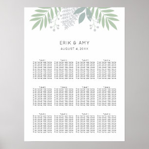 Póster Gráfico de asientos Bodas de hojas verdes