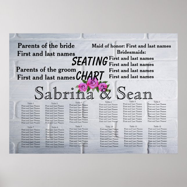 Póster Gráfico de asientos bodas Destino romántico (Frente)