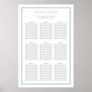 Póster Gráfico de asientos Bodas simples en azul y blanco