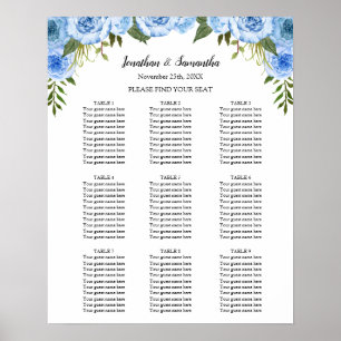 Póster Gráfico de asientos Ceremonia de boda Flores azule