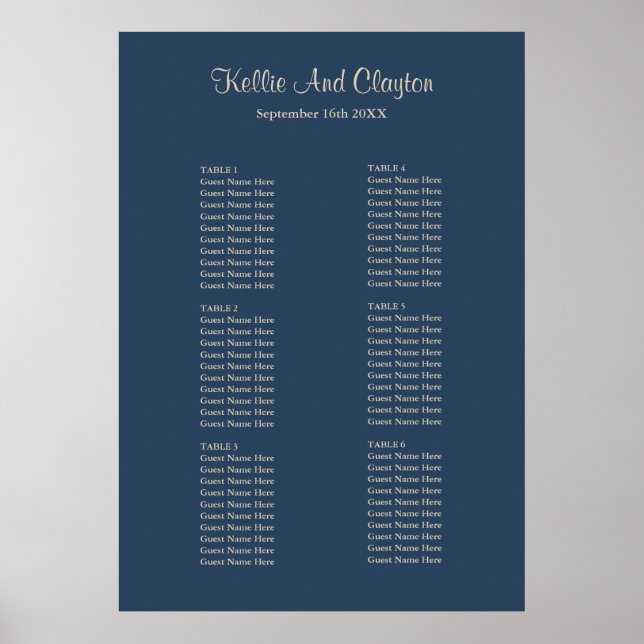 Póster Gráfico de asientos clásicos de Boda simple azul (Frente)