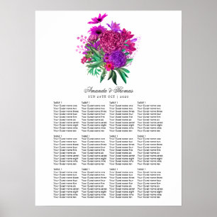 Póster Gráfico de asientos con flores púrpura y fucsia vi