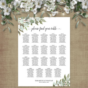 Póster Gráfico de asientos de 19 Bodas de mesa de eucalip