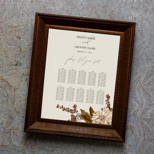 Póster Gráfico de asientos de acuarela floral de otoño (Autumn Floral Watercolor Seating Chart)