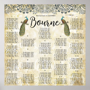 Póster Gráfico de asientos de aves de amor para pavo real