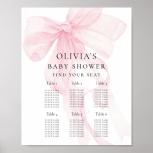 Póster Gráfico de Asientos de Baby Shower con Lazo Rosa I