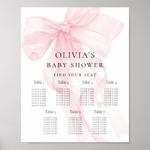 Póster Gráfico de Asientos de Baby Shower con Lazo Rosa I