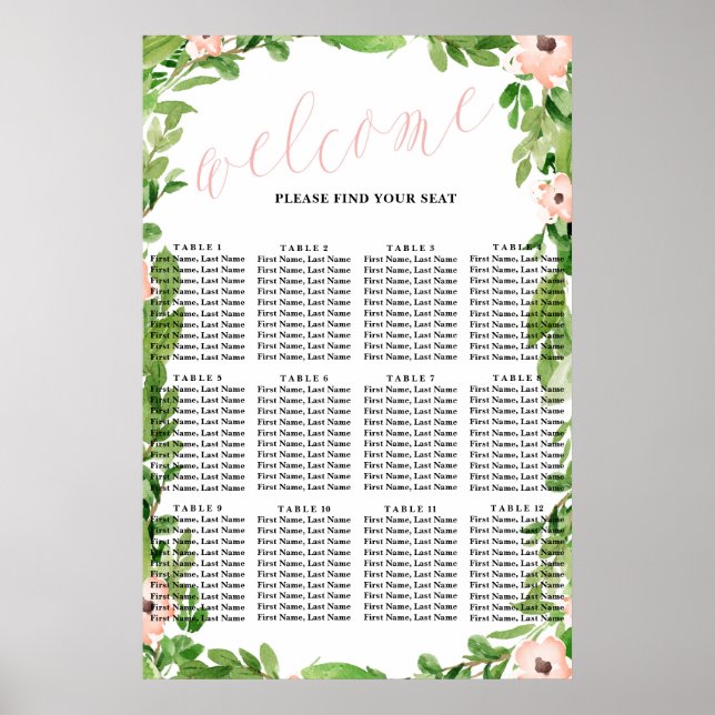 Póster Gráfico de asientos de Baby Shower Swan | Rosa (Frente)