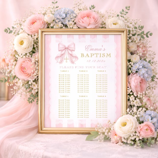 Póster Gráfico de Asientos de Bautizo con Lazo Rosa para  (Subido por el creador)