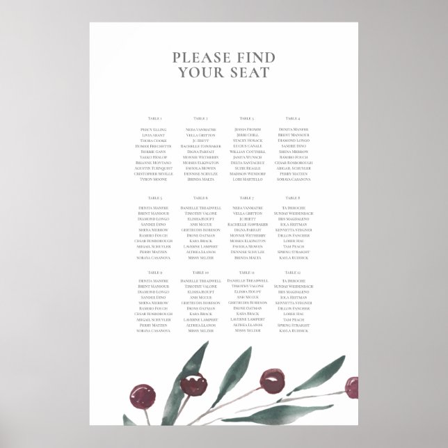 Póster Gráfico de asientos de bayas simples (Frente)