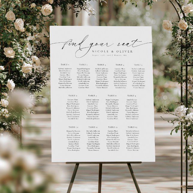 Póster Gráfico de Asientos de Bienvenida de 13 Mesas con  (Find your seat, 13 Tables Welcome Seating Chart, Seating Plan)