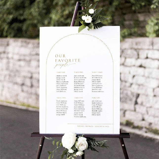 Póster Gráfico de Asientos de Bienvenida de 6 Mesas (Elegant Arch Seating Chart Our Favorite People)