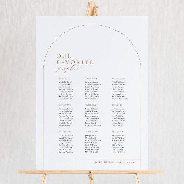 Póster Gráfico de Asientos de Bienvenida de 9 Mesas con A (Audrey | Modern Elegant Arch Wedding Seating Chart Poster)