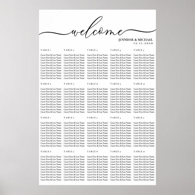 Póster Gráfico de asientos de bienvenida número de mesa 2 (Frente)