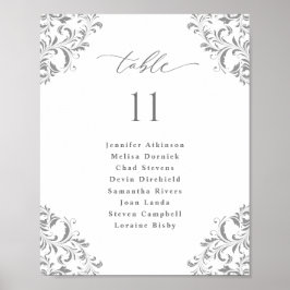 Póster Gráfico de Asientos de Boda 8x10 Floreo Gris Plata