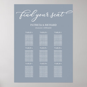 Póster Gráfico de Asientos de Boda 9 Mesas Chic Azul Polv