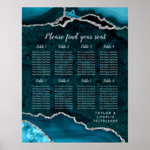 Póster Gráfico de Asientos de Boda Ágata Plateada Turques