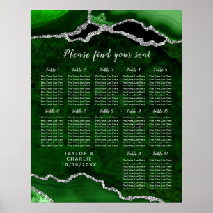 Póster Gráfico de Asientos de Boda Ágata Plateada Verde 1