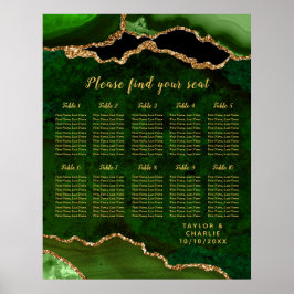 Póster Gráfico de Asientos de Boda Ágata Verde Oro 10 Mes