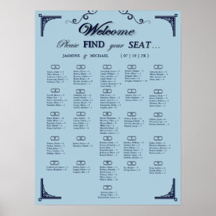 Póster Gráfico de Asientos de Boda Alfabetico Azul Polvor