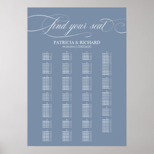Póster Gráfico de Asientos de Boda Alfabetico Azul Polvor