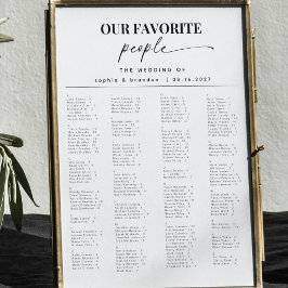 Póster Gráfico de asientos de Boda alfabético caligráfico