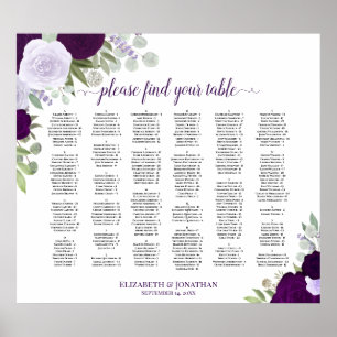 Póster Gráfico de asientos de Boda alfabético de Rosas mo